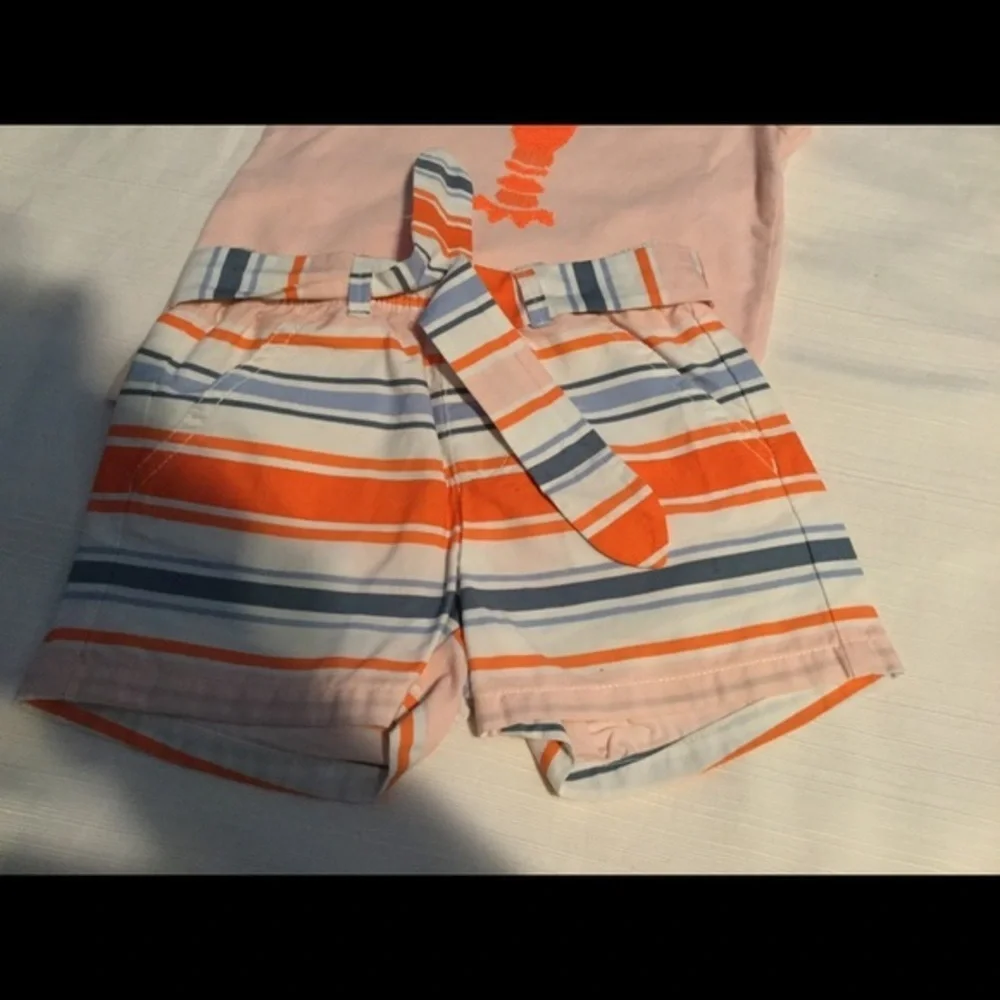 GYMBOREE lovely girls set orange lobster design top & striped shorts size 5